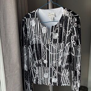 Joseph Ribkoff Black and White Chain Pattern Blazer